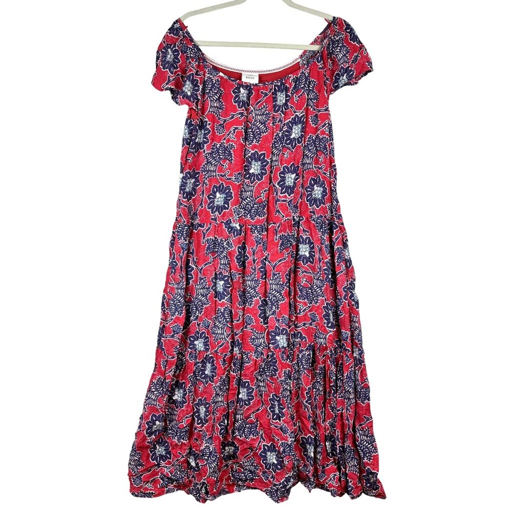 Knox Rose Red Floral Midi Ruffle Dress Size S Western Barn Farm Cottage Picnic